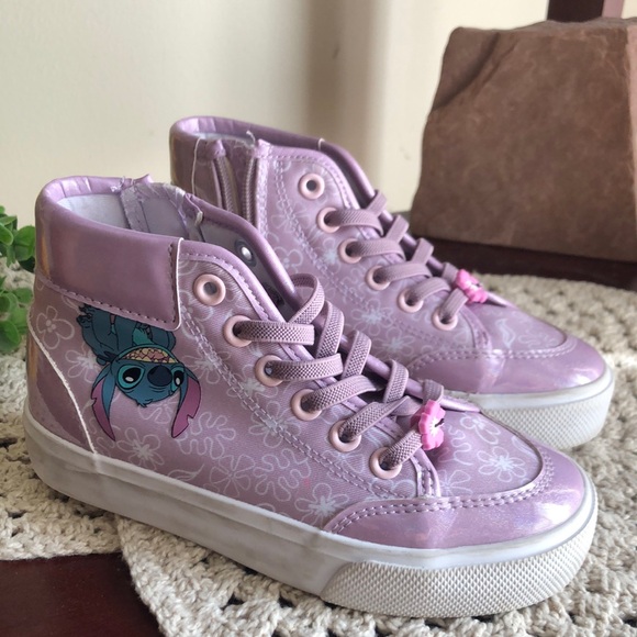 Disney Girls Purple High-Top Stitch Sneakers with Iridescent Finish - Picture 2 of 12